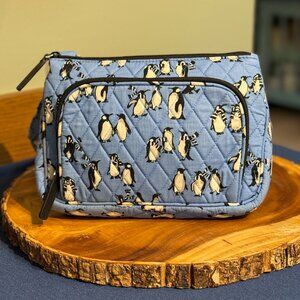 VERA BRADLEY Little Hipster Crossbody Bag Playful Penguins Blue Quilted Cotton